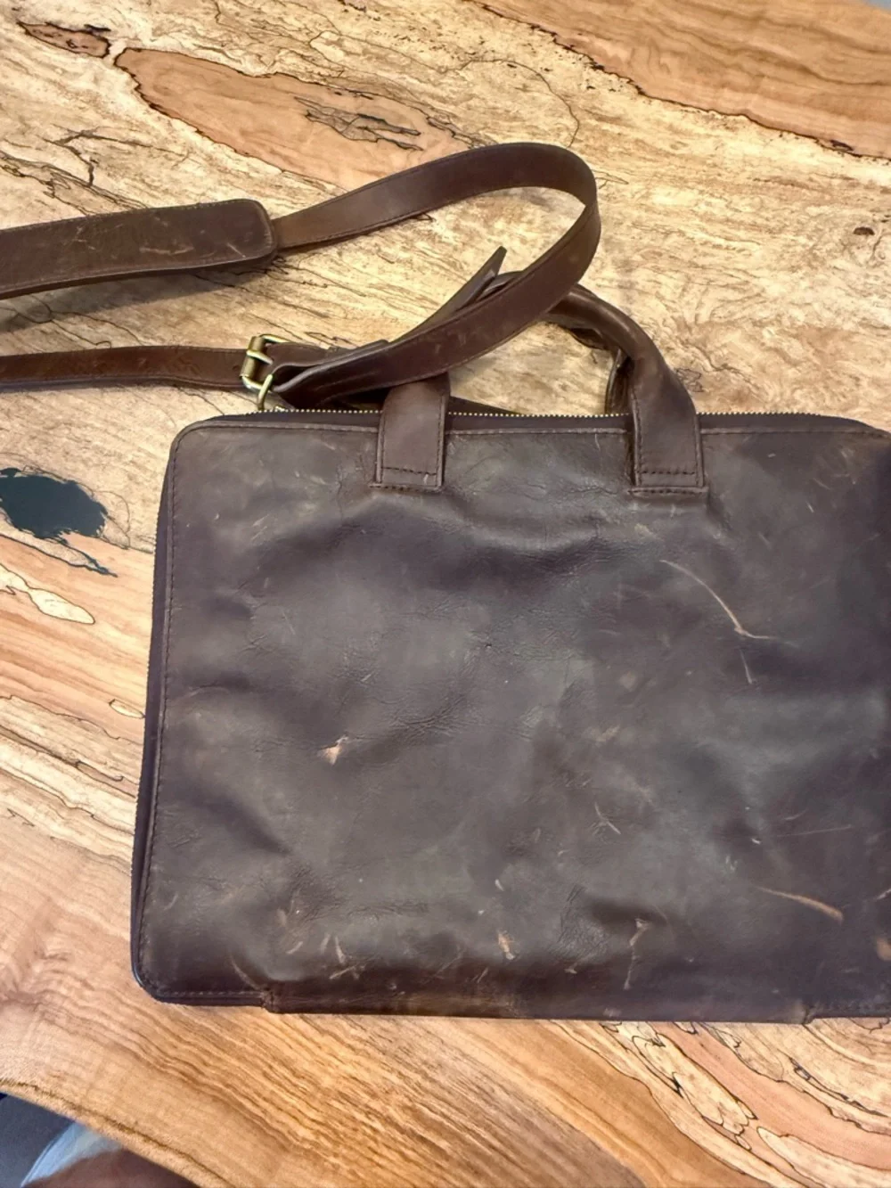 Men's Brown Leather Briefcase with Detachable Strap